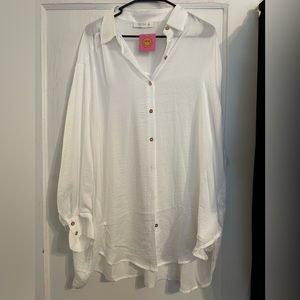 Dressed in LALA Silk Button Up - White